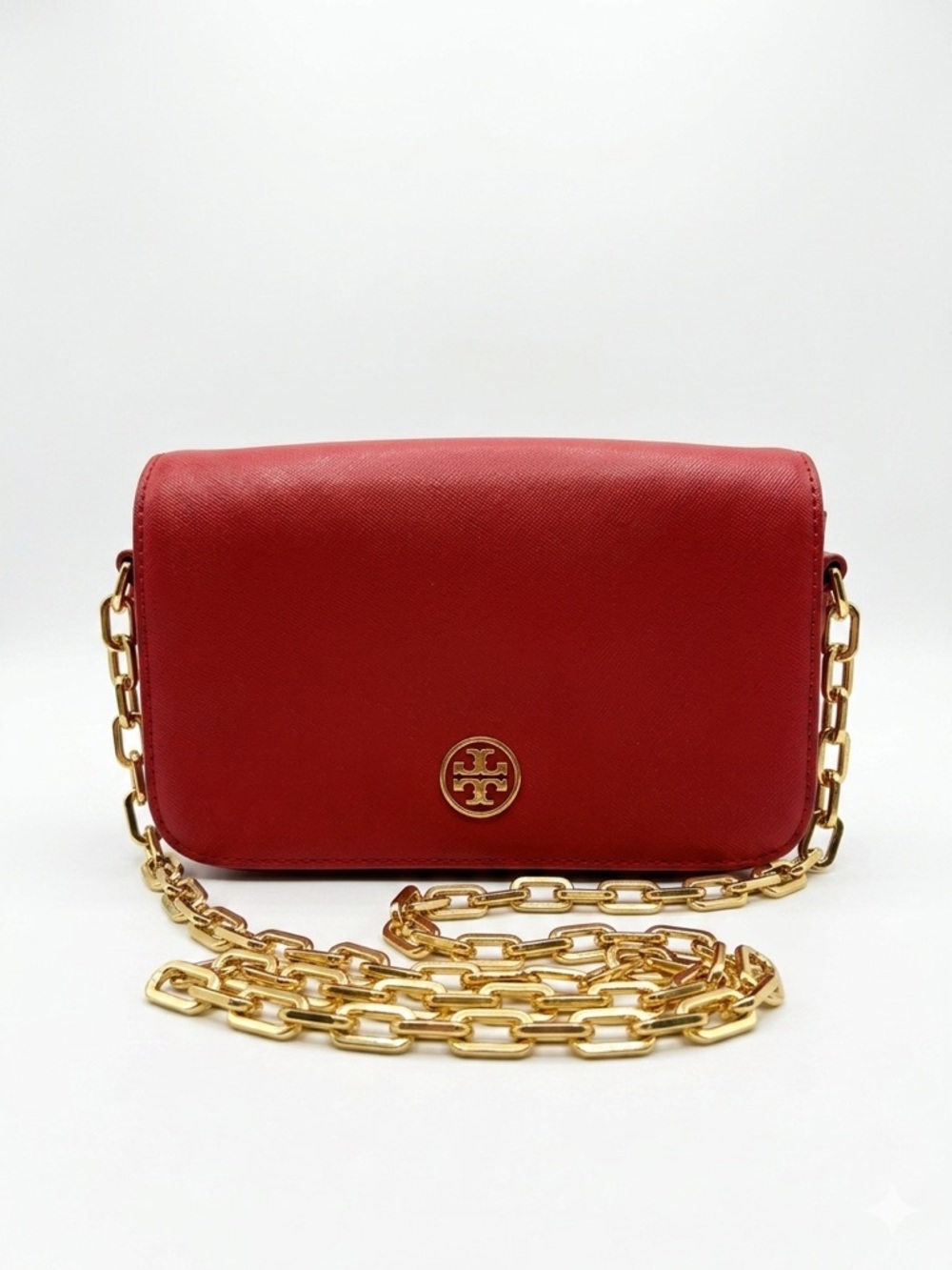 Tory Burch Red Saffiano Leather Crossbody Bag with Gold Tone Hardware